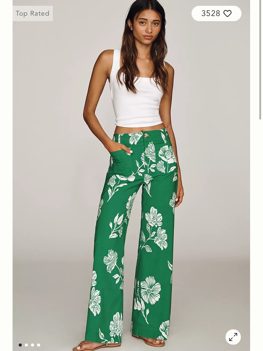 Maeve Colette High-Rise Wide-Leg Full-Length Pants in Green Floral Size 27P